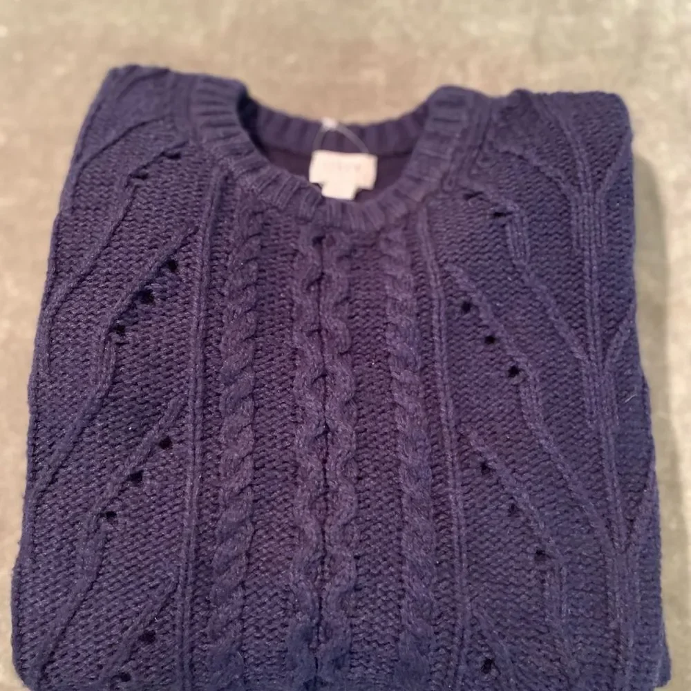 #142 J. CREW Navy Cable Knit Sweater - Picture 2 of 9